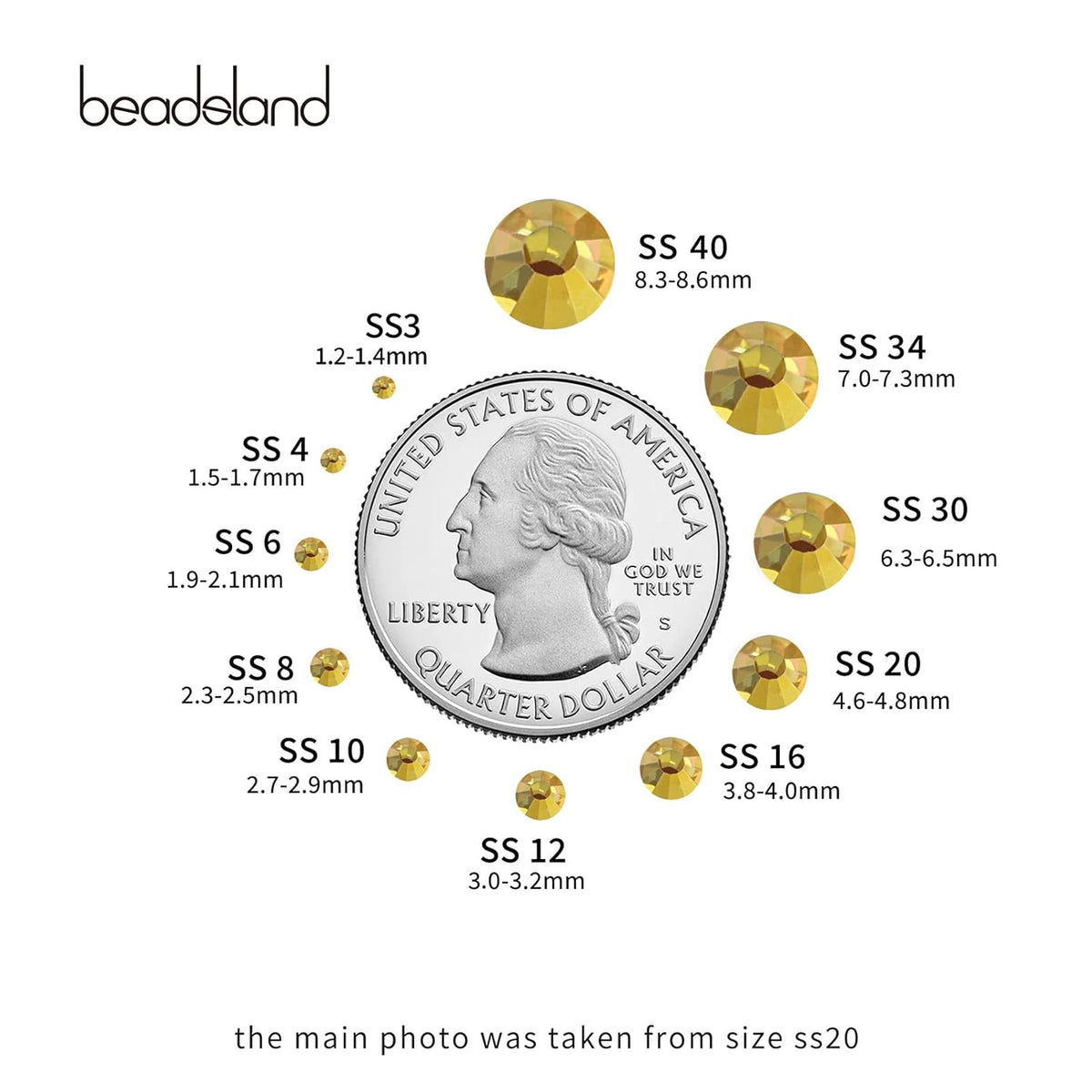 beadsland Flat Back Crystal Rhinestones Round Gems, Metal Sunlight (2.7-2.8mm) SS10/1440pcs