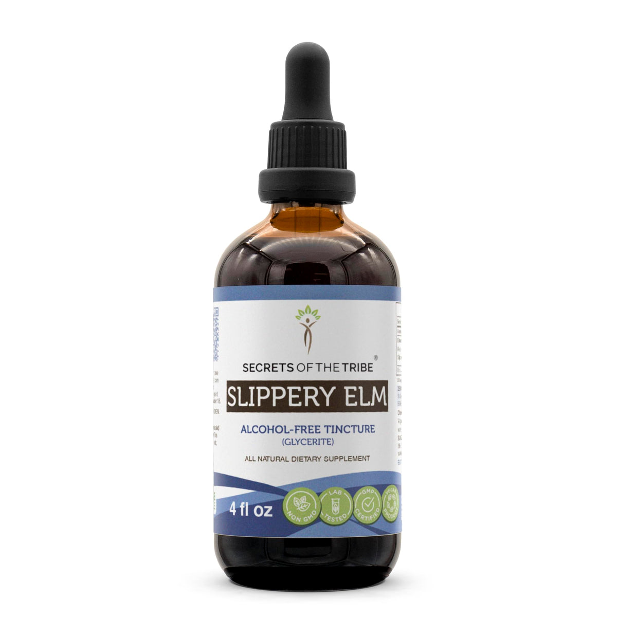 Secrets of the Tribe Slippery Elm Alcohol-Free Liquid Extract, Responsibly farmed Slippery Elm (Ulmus Rubra) Dried Bark 4 FL OZ