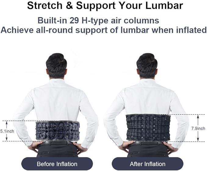 Cordless Heating Decompression Back Belt for Lower Back Pain Relief, Inflatable Lumbar Traction Device with Heating Pad Powered by 4000mAh Rechargeable Battery, One Size Fits 29-49 Waist