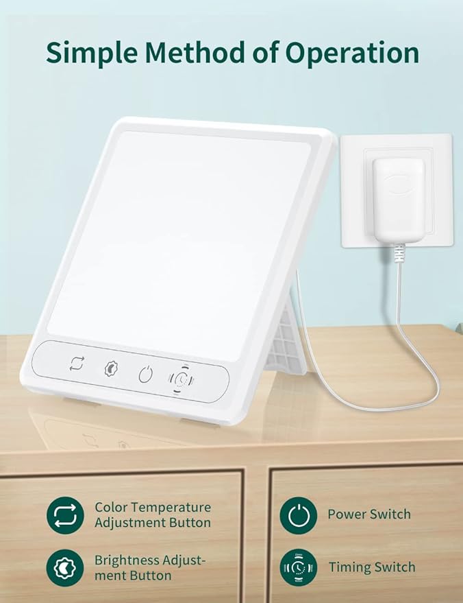 HILOLY Light Therapy Lamp, UV-Free 10000 Lux Therapy Light, Sun Lamp with 5 Adjustable Brighteness & Color Temperature, Touch Control and 4 Timer Funtion, Sunlight lamp for Seasonal