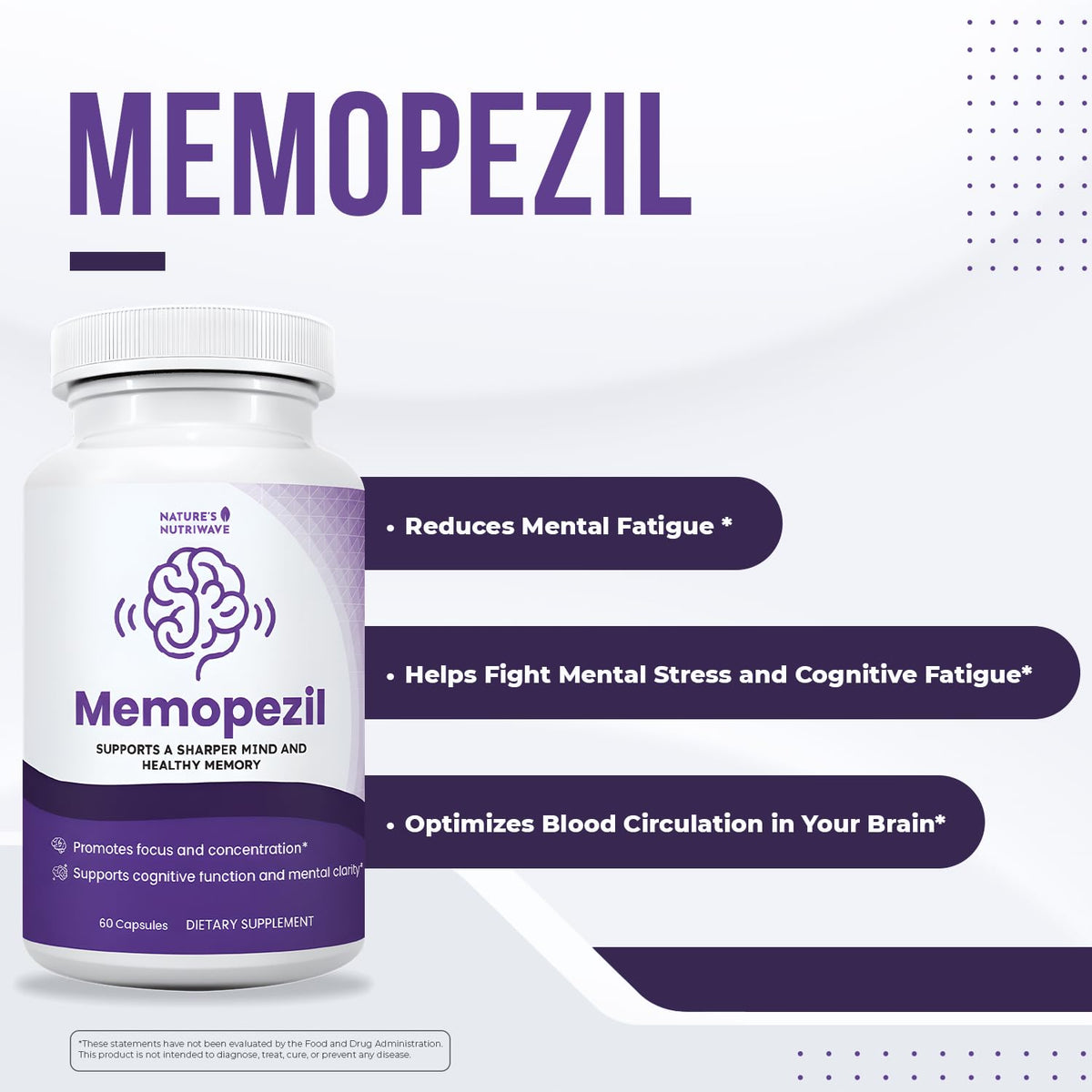 Memopezil – Daily Supplement with Vitamins A,B, C,D,E, Minerals & Botanical Extracts – Clean, Stimulant-Free Formula – GMP-Certified, Non-GMO, Made in USA - 60 Capsules, 30 Servings, 6 Month Supply