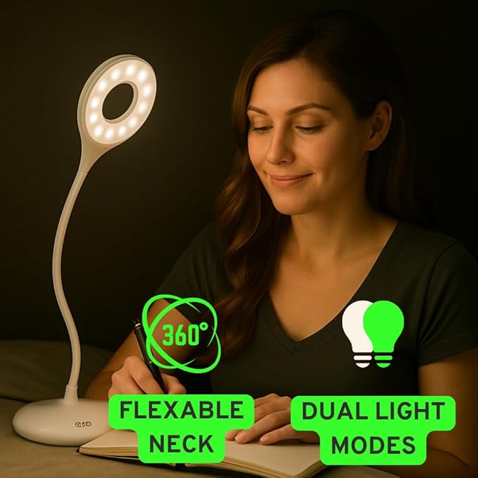 Green Light Therapy for Migraine, Anxiety & Insomnia Relief – 16 Inch Cordless Desk Lamp, Dual White & 520 nm LED with Adjustable Brightness | USB Rechargeable & Portable Sleep Aid