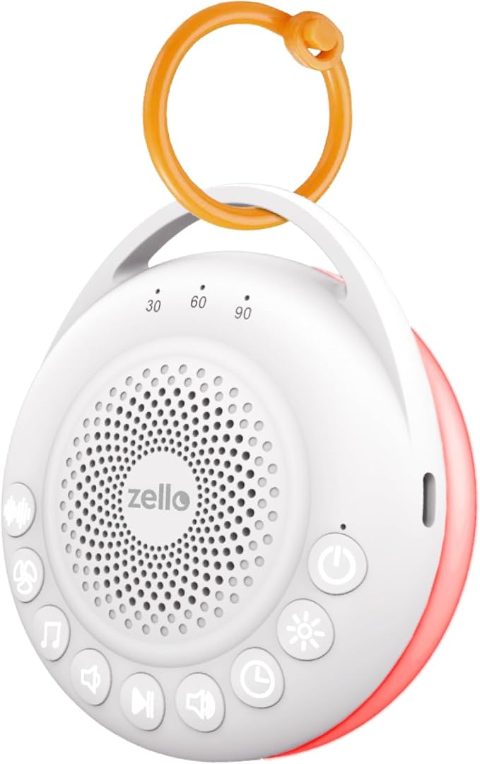 Zello | Portable Pro White Noise Machine | 30 Sounds | Red Light Sleep Aid | 3 Night Light Levels | Sleep Timer | 20 Hours Battery Life | USB Rechargeable | Baby Sleep Aid | Sleep Sound Machine