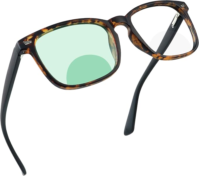 YEIN Bifocal Reading Glasses with Blue Light Blocking Lenses, Bifocal Reader for Women and Men, Vintage Square frame with Spring Hinge (+0.00/+1.25 magnification)