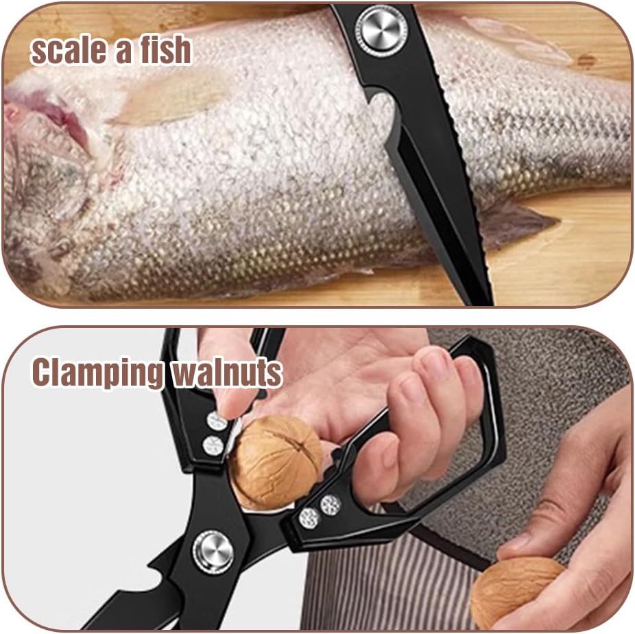 Multifunctional Heavy-Duty Kitchen Shears, Heavy Duty Kitchen Scissors for Food with Ergonomic Handle, High-Carbon Steel Culinary Shears for Chicken, Meat, Seafood, Bone Cutting (Long Sliver)