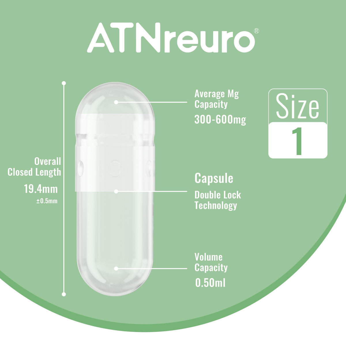 ATNreuro Size 1 Empty Vegan Capsules with 2 Micro Spoons - 1000 Count Empty Vegetarian Capsules - Empty Pill Capsules for Powders Supplements
