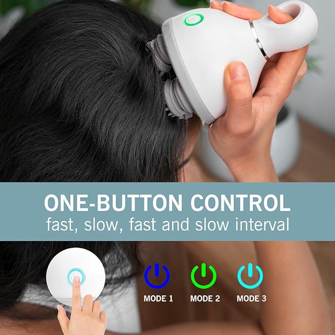 UNCLE SAM Cordless Electric Handheld Scalp Massager with 84 Silicone Massage Heads, Base, and Rechargeable - Automatic Kneading and Relaxation