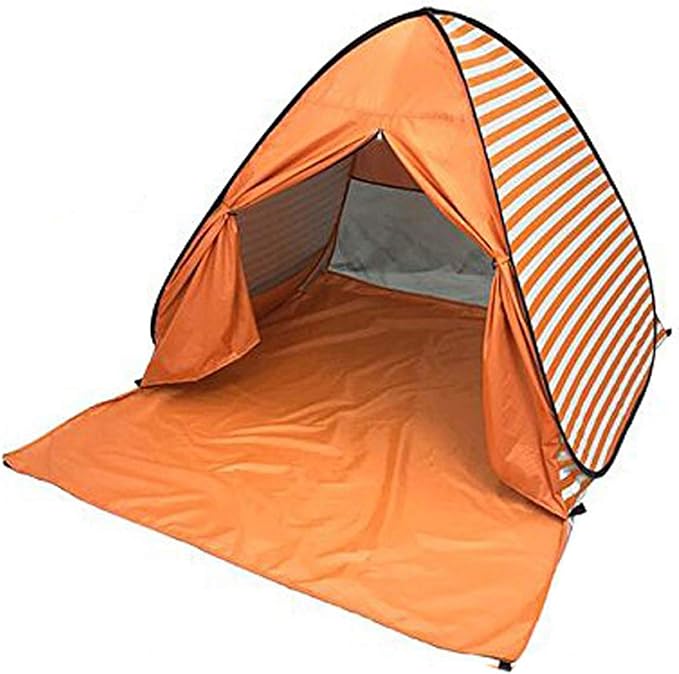 YBK Tech New Stripe Style Automatic Pop Up Beach Tent UV Protection Instant Portable Quick Cabana Sun Shelter for 2-3 Persons (Orange)