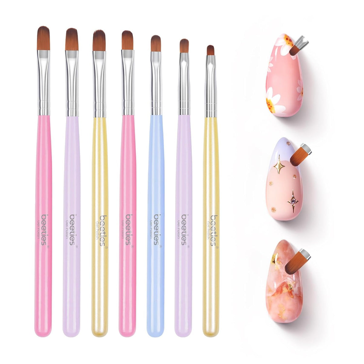 Beetles Gel Nail Brush, 7Pcs Nail Art Brushes, Nail Art Tips Nail Brushes for Nail Art Nail Painting Brush Pen Set for Home and Salon Use Decoration