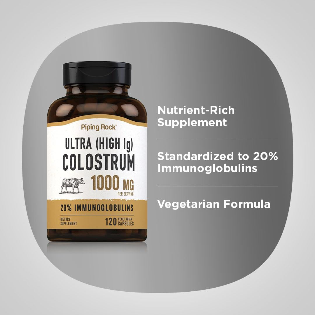 Piping Rock Colostrum Capsules 1000mg | 120 Pills | Supplement for Women and Men | 20% Immunoglobulin | Vegetarian, Non-GMO, Gluten Free