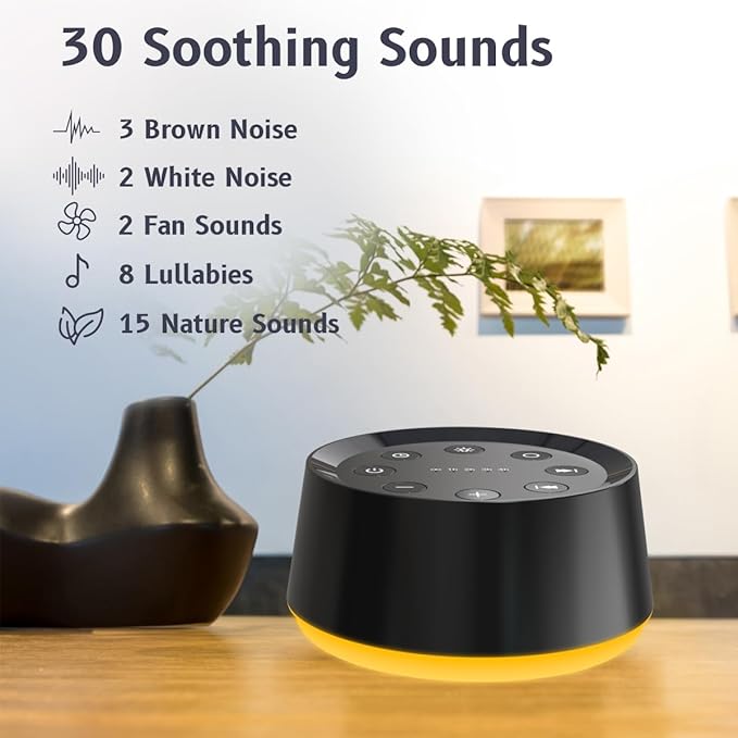 White Noise Machine with 30 Soothing Sounds 12 Colors Night Light Sound Machine for Adults Baby Kids Sleep Machines 36 Volume Levels Memory Function 5 Timers for Home Office Travel