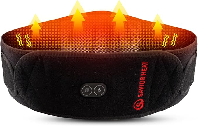 Heating Pad Lower Back Massager Wrap for Back Pain Relief, Heated Waist Belt with Vibration Massage 7.4V 4400mah Battery Heat Therapy, for Lower Back Lumbar Waist Abdominal Stomach Spine (Small)