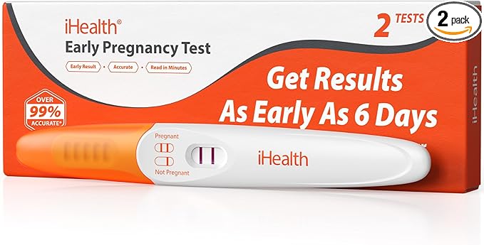 iHealth Early Detection Pregnancy Test, 2-Pack 99% Accurate Home HCG Test Kit, Results 6 Days Sooner with High-Sensitivity 10mIU/mL, Easy Dip & Read Clear Results