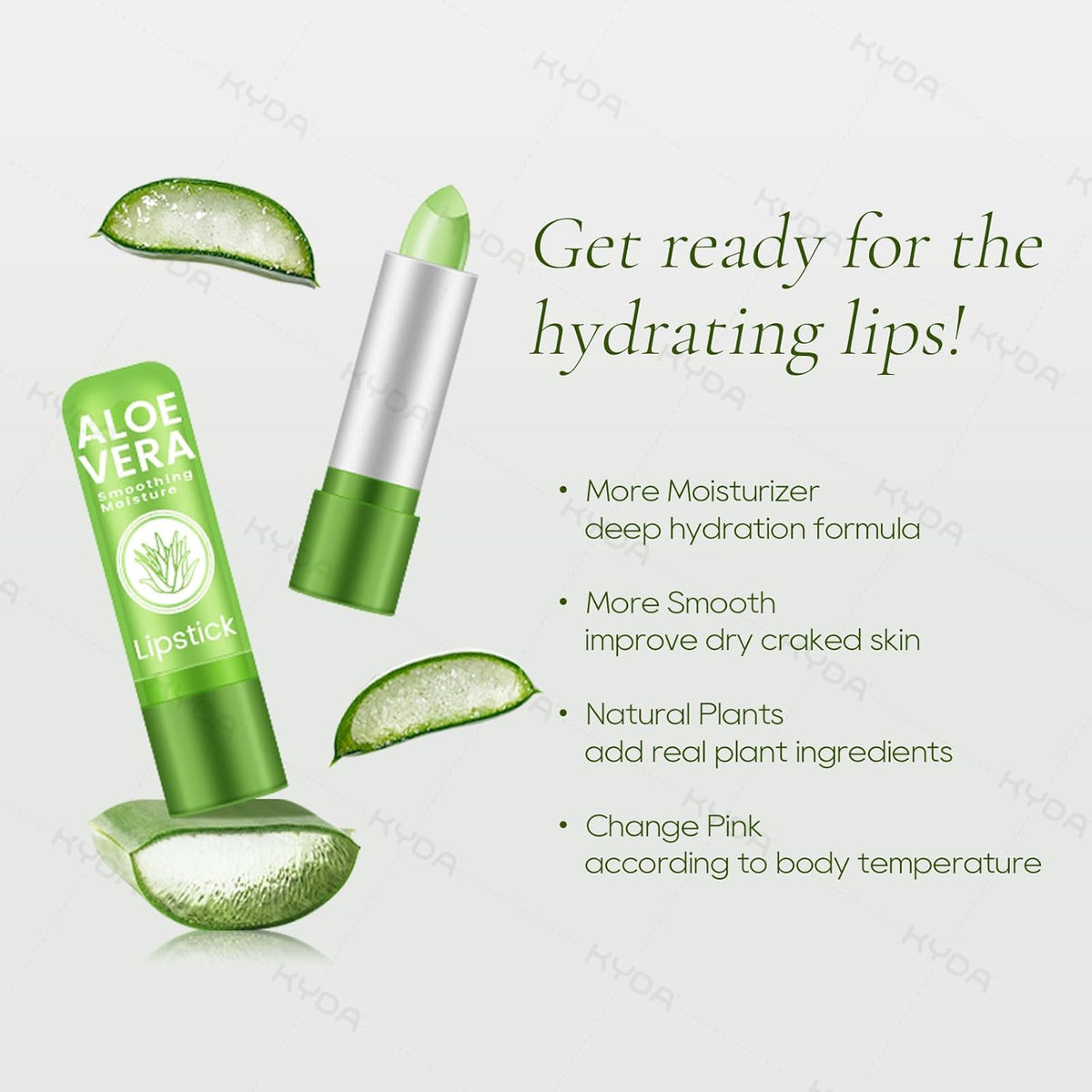 Ownest 10 Pcs Aloe Vera Lip Balm, PH Color Changing Lipstick, Change from Green to Natural Pink, Deep Hydrating Tinted Lip Balm, Daily Lip Moisturizer for Dry Cracked Lips, with Real Aloe Vera