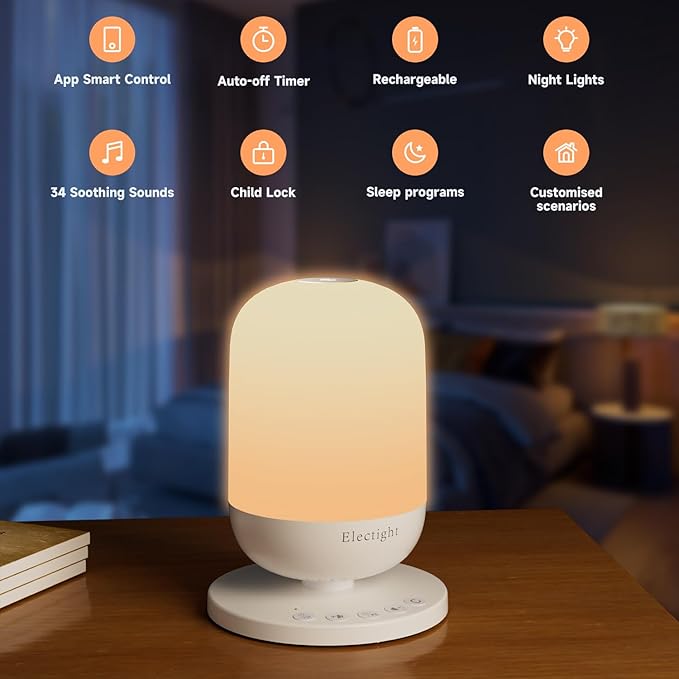 White Noise Machine, Baby Sound Machine with Night Light, 34 Soothing Sleep Sounds App Control, 7 Colors Nightlight with Timer, Wi-Fi White Noise Sound Machine for Adult Baby Sleep Travel