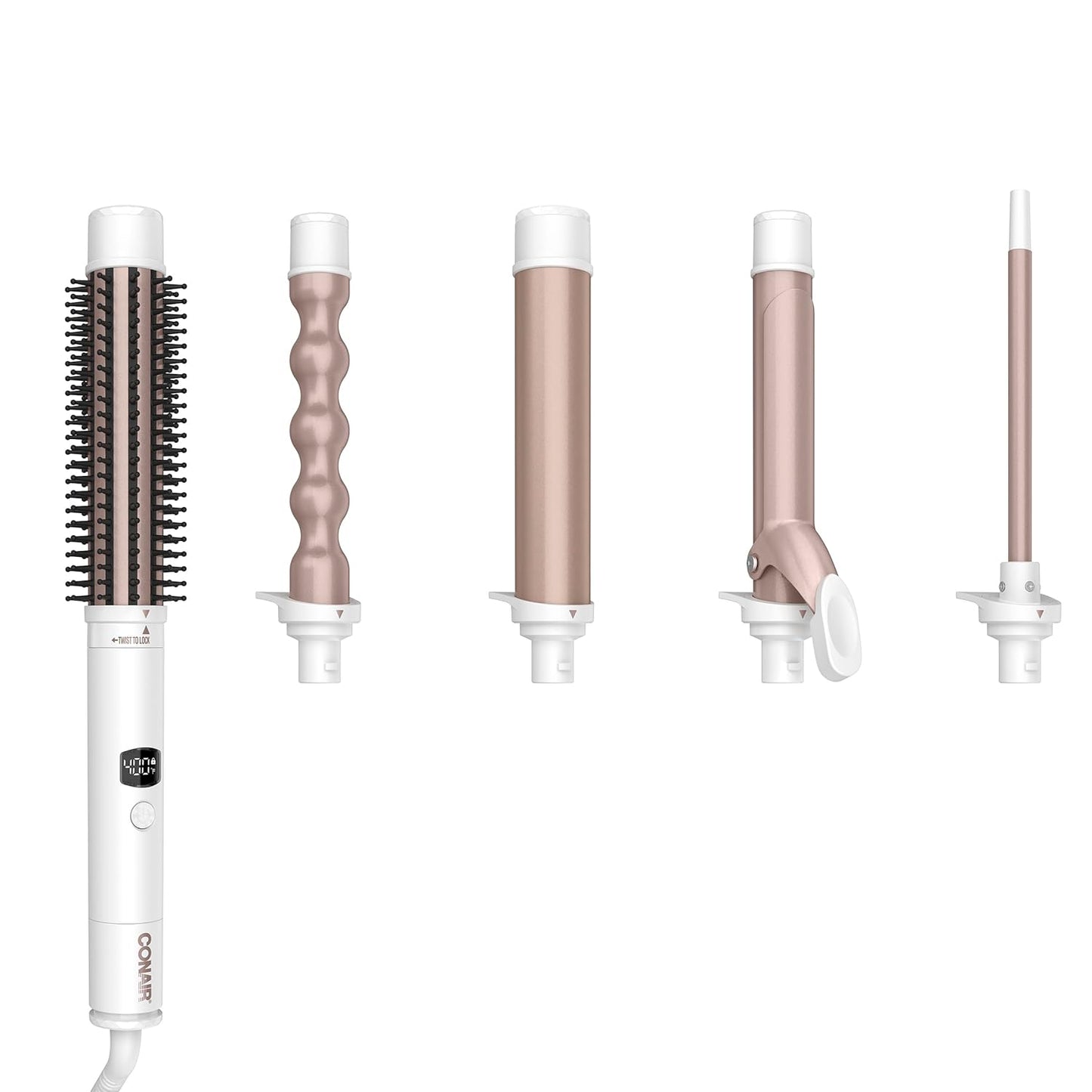 Conair Double Ceramic Multi-Attachment Hair Styler, 5-in-1 Curling Wand Set to Create Curls, Waves, and Blowouts, Ceramic Technology Eliminates Damaging Hot Spots