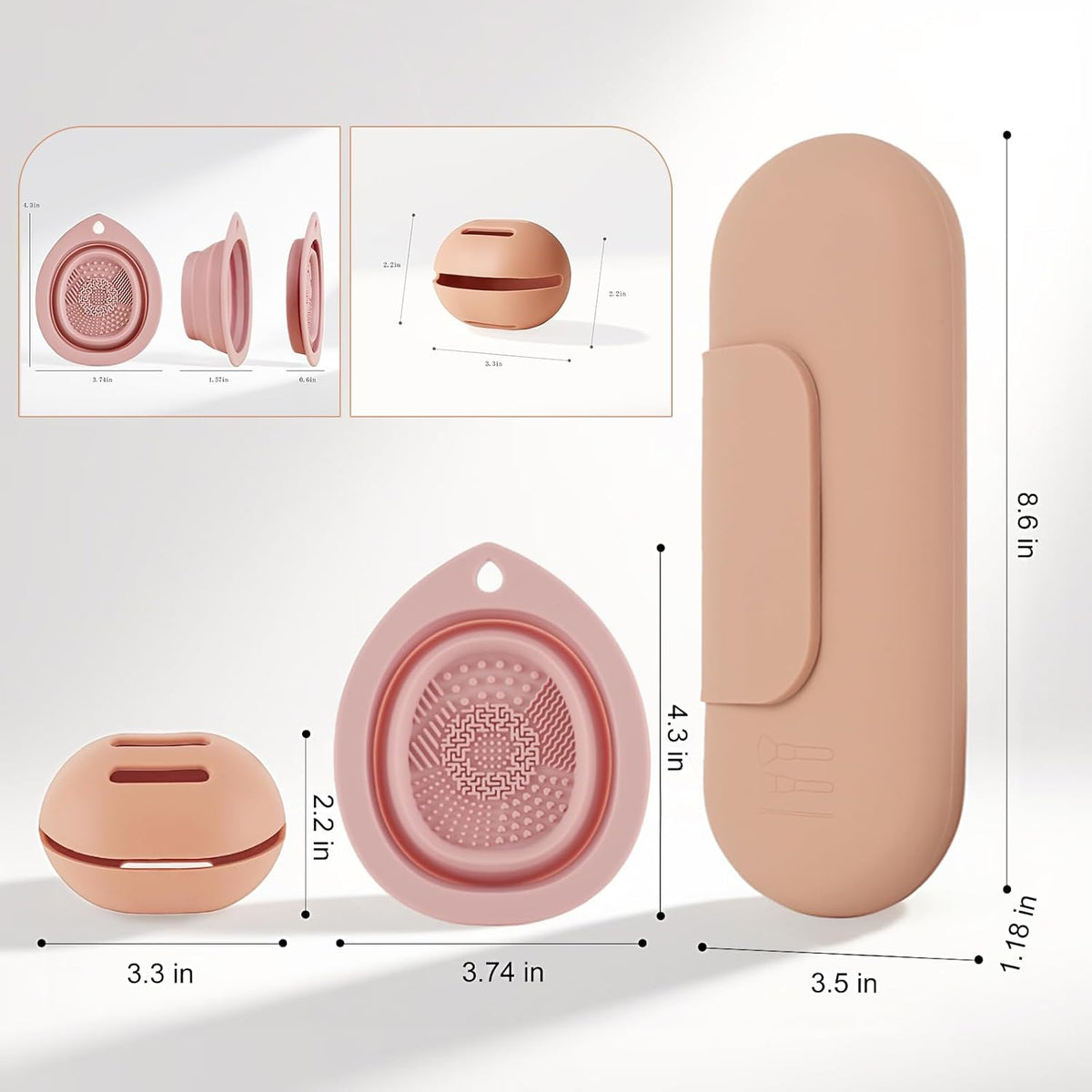 Silicone Makeup Brush Holder Set – Portable Travel Makeup Brush Holder with Makeup Sponge Holder and Foldable Cleaning Bowl – Upgraded 3-in-1 Cosmetic Organizer Set (khaki)