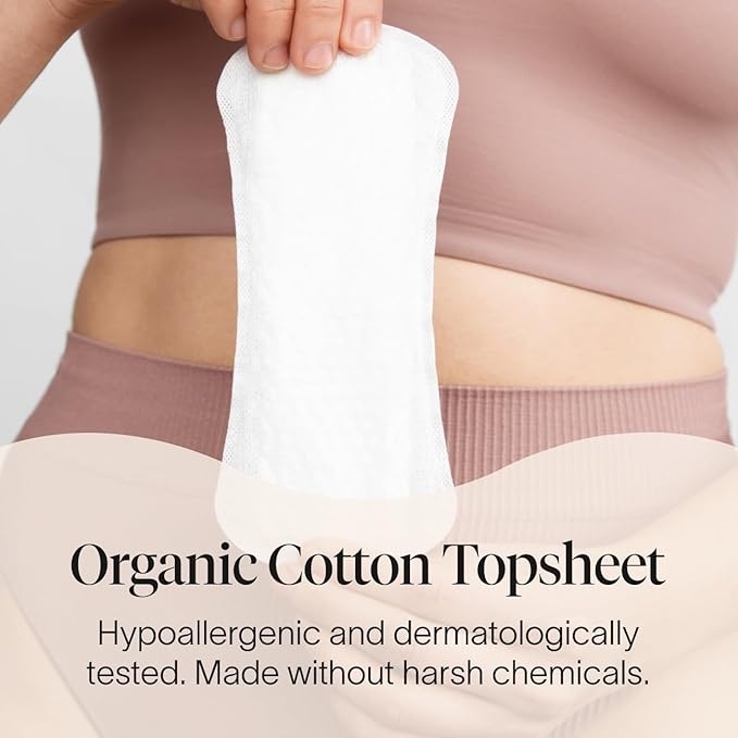 Cora Period Long Liners | 100% Organic Cotton Topsheet | Ultra Thin, Quick Absorbency | Hypoallergenic | Dermatologically Tested | Unscented, No Wings (144 Long Liners)