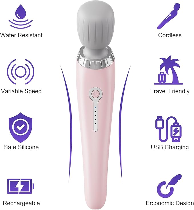 cotsoco Wireless Handheld Massager with Strong Vibration, Personal Therapy Massager, Portable 5 Speeds Electric Body Massage for Sports Recovery, Muscle Aches, Body Pain, Back Leg Shoulder Waist Neck