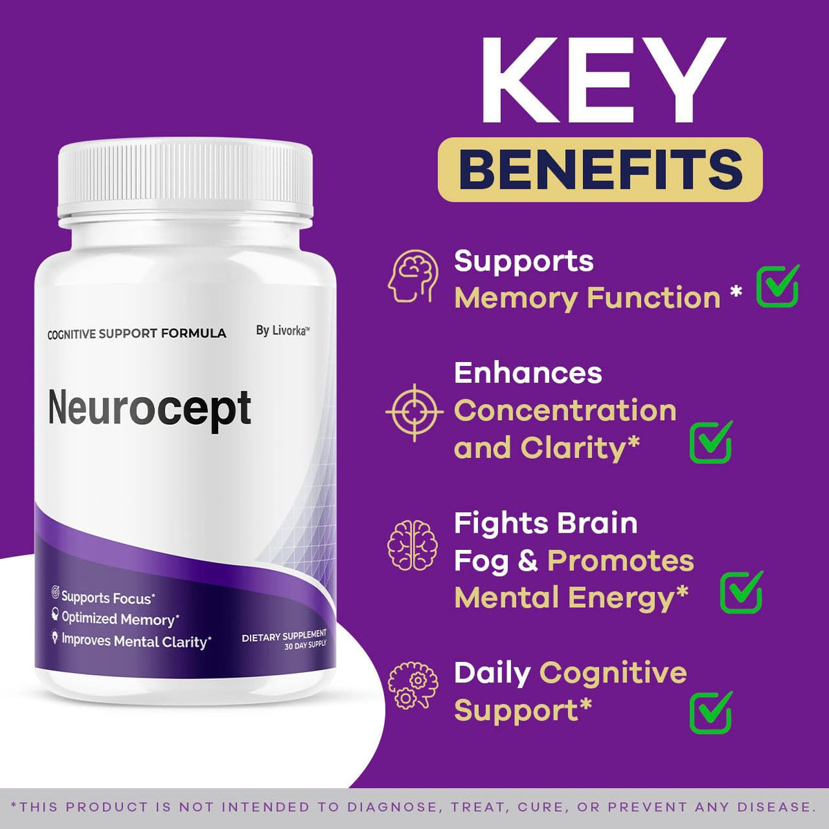 (5 Pack) Neurocept Brain Supplement Capsules - Official Neuro cept Brain & Memory Focus Support Advanced Formula, Neurocept Pills Daily Support for Overall Health & Wellness, 300 Capsules for 5 Months