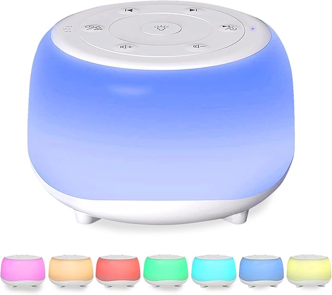 White Noise Machine with 7 Color Night Light and 34 Sleep Aid Sounds for Soothing Emotions, Promoting Sleep, Sound Machine with Timer Adjustable Brightness for Baby Kids Adults（C）