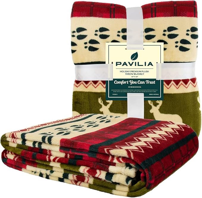 Pavilia Soft, Plush, Warm Winter Cabin Throw - Twin 60x80, Red Christmas Holiday Fleece Blanket
