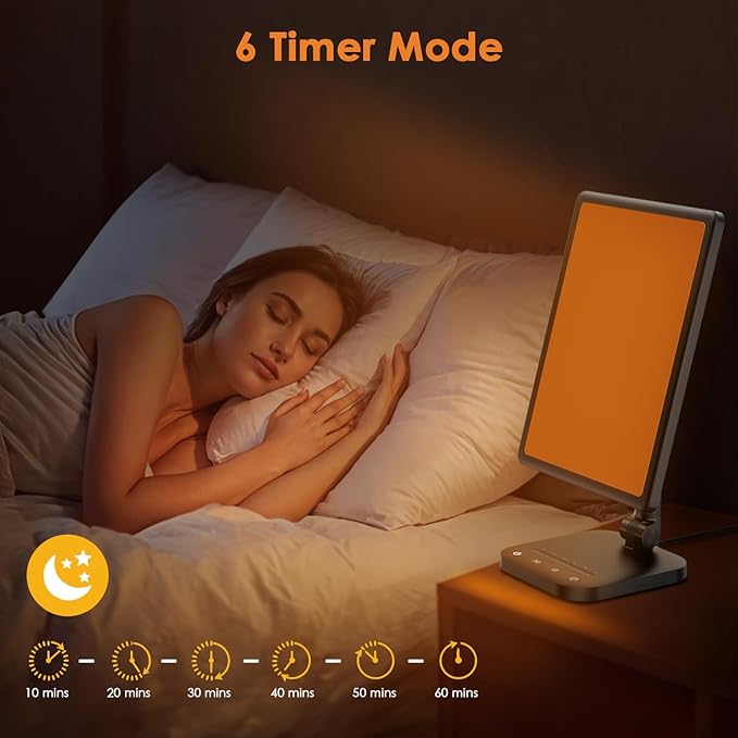 Light Therapy Lamp，UV-Free 12000 Lux Sun Lamp with Adjustable 5 Brightness & 1800-6500K Color Temperatures & 1H Timer Functions，Rotable Large Surface with One-toch MAX Brightness Sunlight Lamp