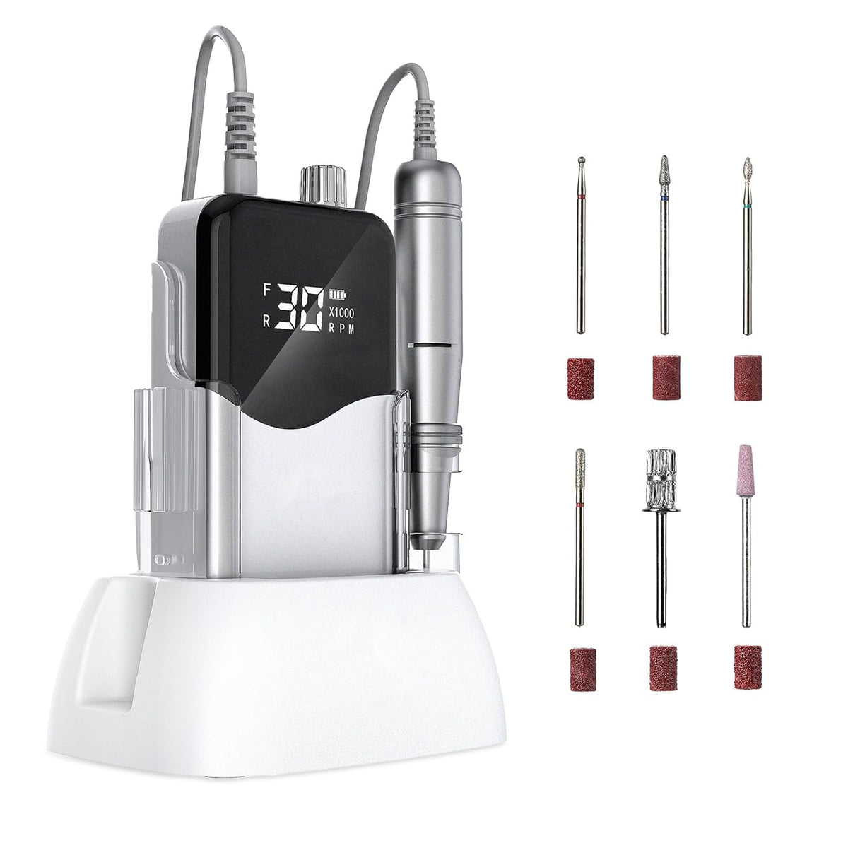 CIVPOWER Nail Drill, Portable Rechargeable Tool Kit with 35000RPM Electric Nail File and LED Display for Manicure, Pedicure, Salon, Home, DIY (White)