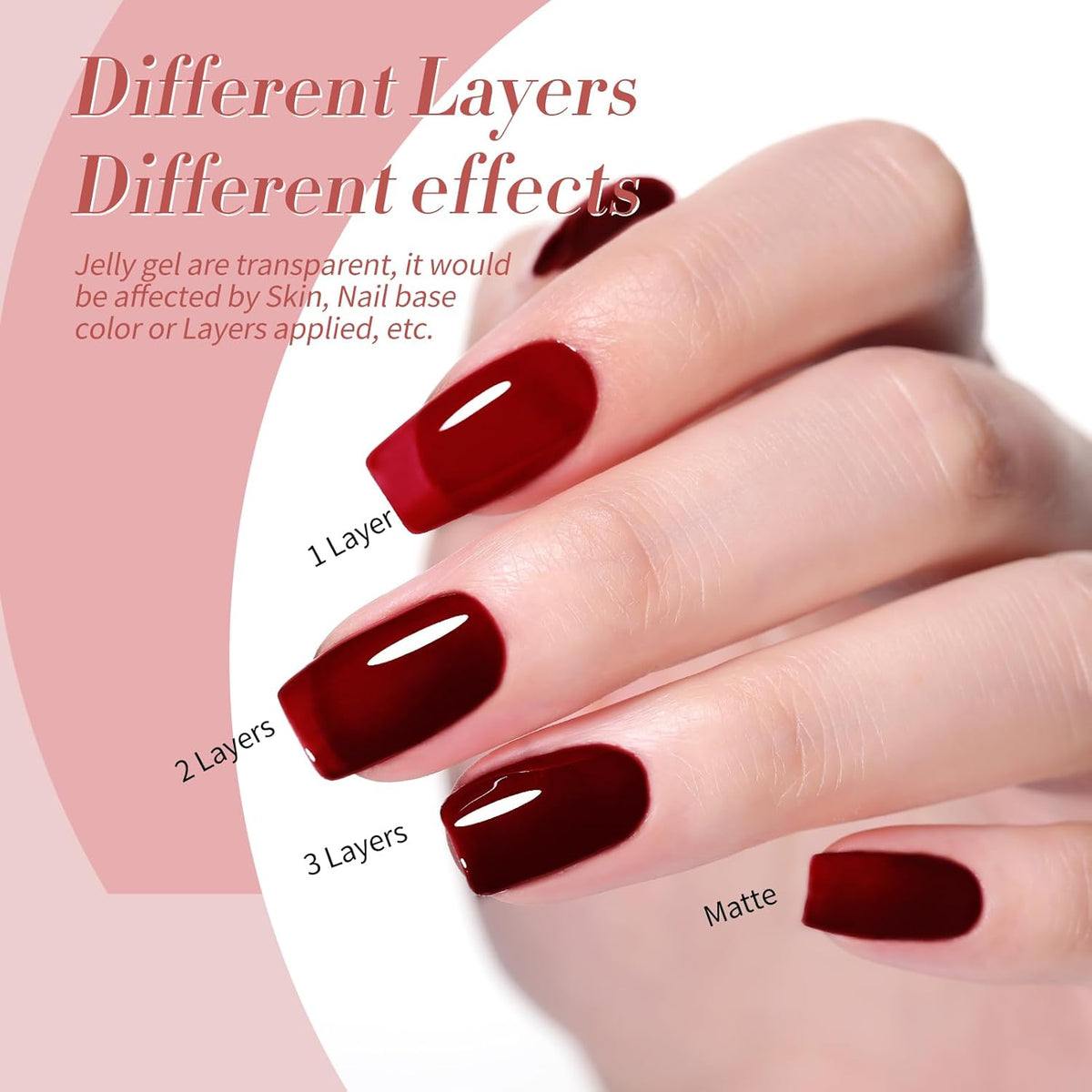 Born Pretty Jelly Burgundy Gel Nail Polish Fall Winter Blood Wine Red Nude Pink Gel Polish Sheer Transparent Halloween Gel Polish Kit Wild Rose for Salon Manicure and Nail Art DIY at Home 6Colors