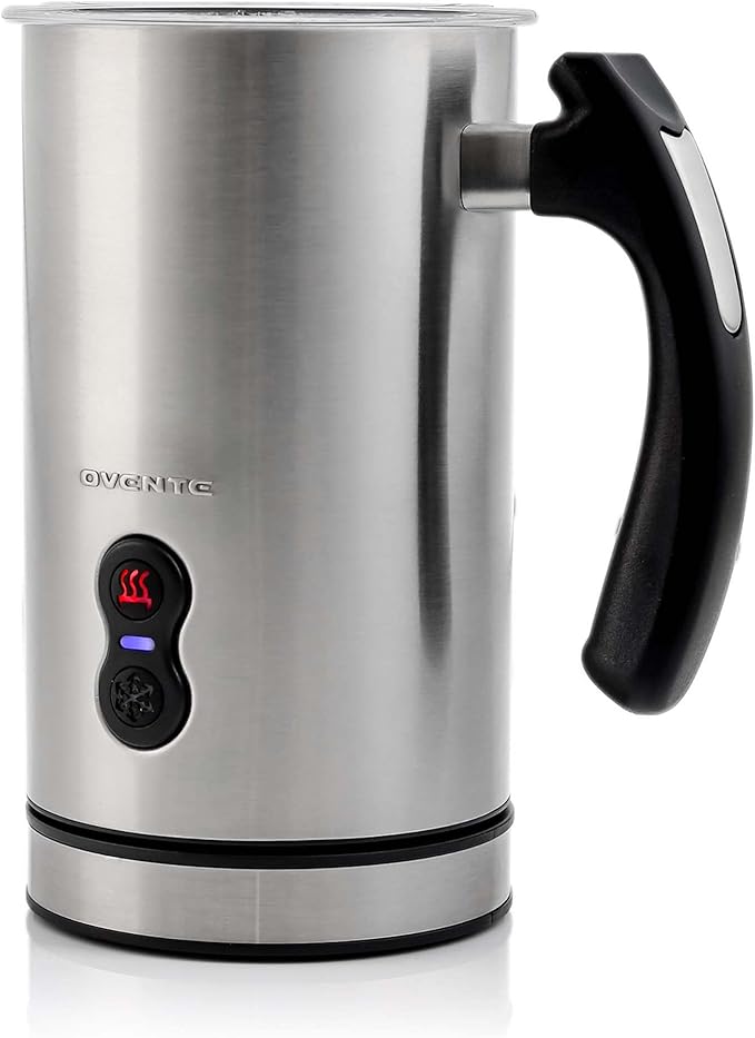 OVENTE Electric Milk Frother and Steamer, Automatic Hot and Cold Foam Maker for Coffee, Latte, Cappuccino or Macchiato, 500W Double-Wall Stainless Steel Milk Warmer with Auto Shutoff, Silver FR3608BR