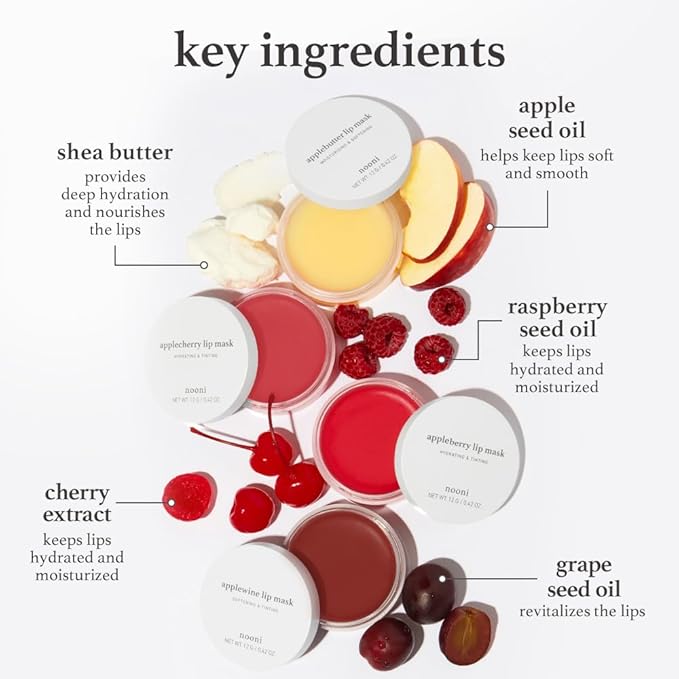 NOONI Vegan Butter Melting Balm - Applewine Lip Sleeping Mask | Shea Butter, Vitamins, Nourishing Treatment for Dry Lips, Soothing, Overnight Moisturizer, Softening, Hydrating, 0.42 Oz