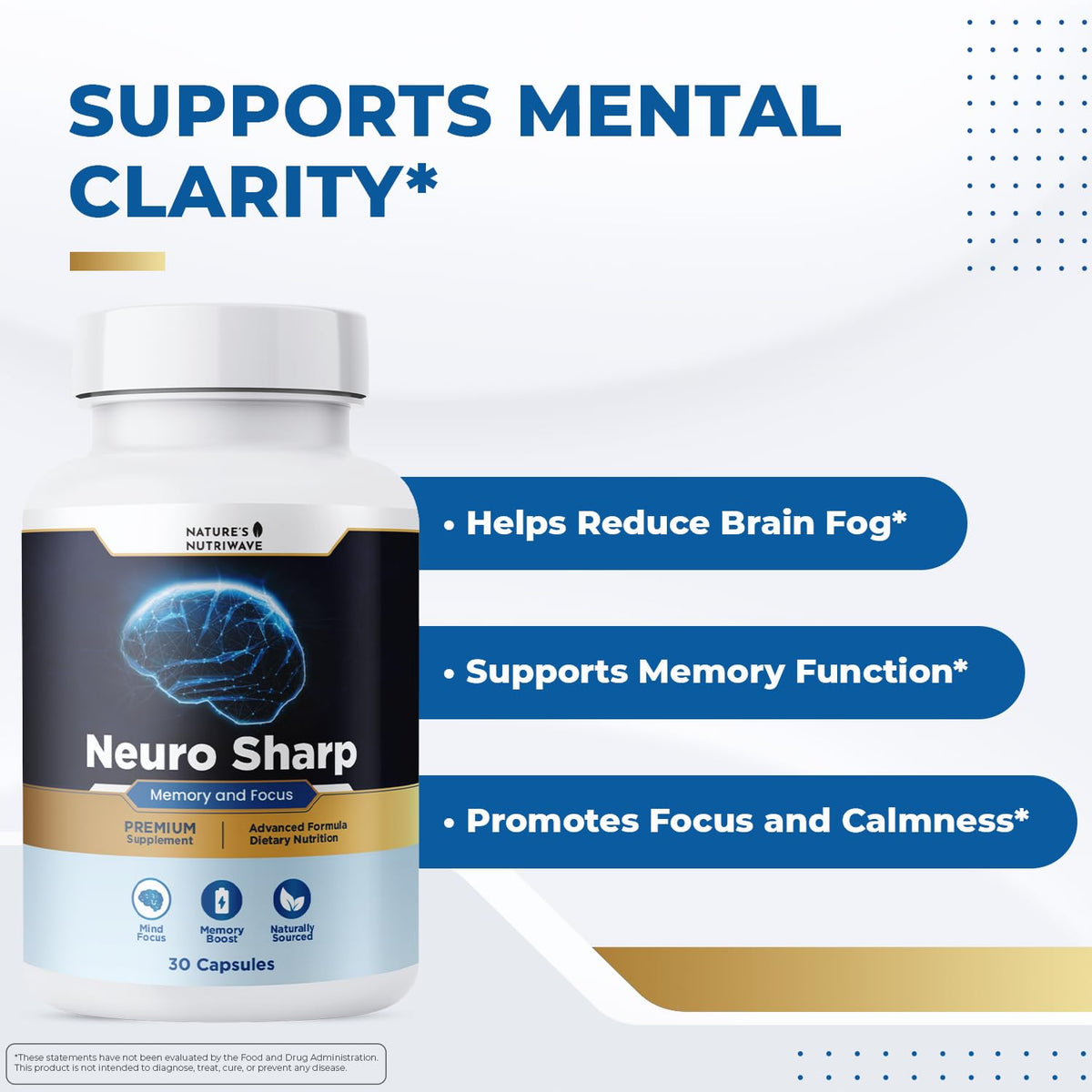 Neuro Sharp – Natural Formula with Bacopa Monnieri, Ginkgo Biloba & Huperzine-A – Made in the USA, Non-GMO, 30 Capsules, 1 Month Supply