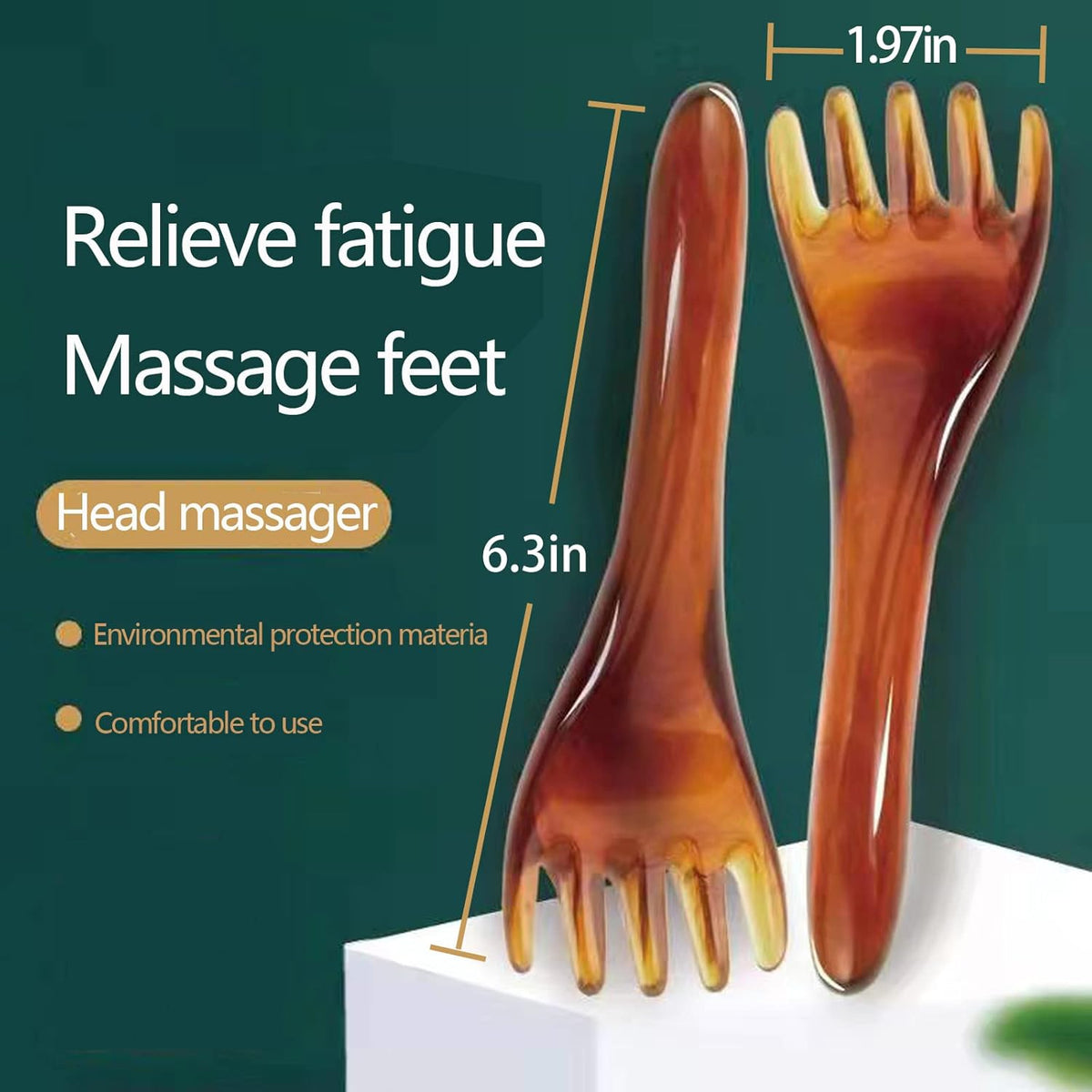 Scalp Massage Tools, 2-Pieces Head Scratcher Massager Whisk, Gift for Mother, Sister,Kids and Lover, Portable Resin SPA Tools with a Black Zippered Bag(Amber)