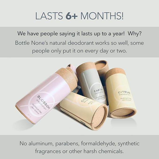 BOTTLE NONE | Citrus Most Popular Deodorant | Aluminum Free Deodorant with Zinc, Baking Soda and Therapeutic Grade Essential Oil | Citrus Scent | Lasts 6+ Months