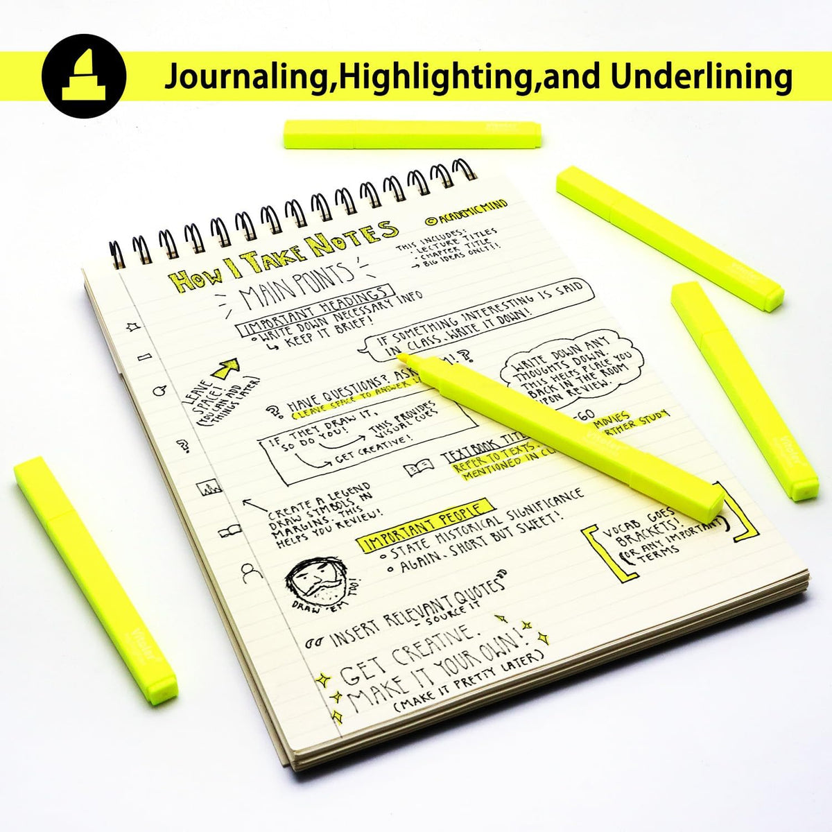 Vitoler Fluorescent Yellow Highlighters,10 Pack Bright Color Chisel tip Highlighters for Adults Kids in the Home School Office