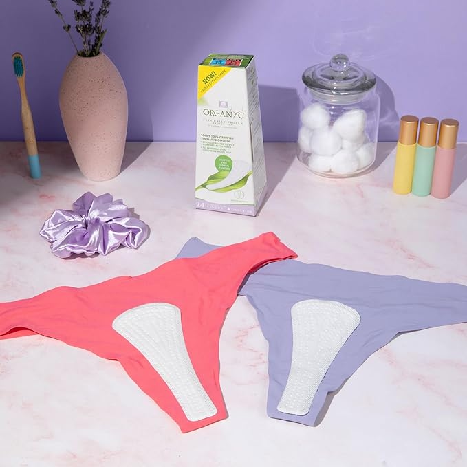 Organyc 100% Certified Organic Cotton Inside and Out Tanga Thong Panty Liners, Ultra Thin Liners for Women, Light Flow, 24 Count