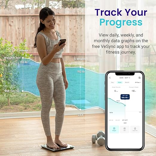 Etekcity Smart Rechargeable Body Fat Scale, Digital Bathroom Scale for Body Weight and Muscle, Accurate Weighing Machine for People Sync with Smartphone App, 400lb, Black