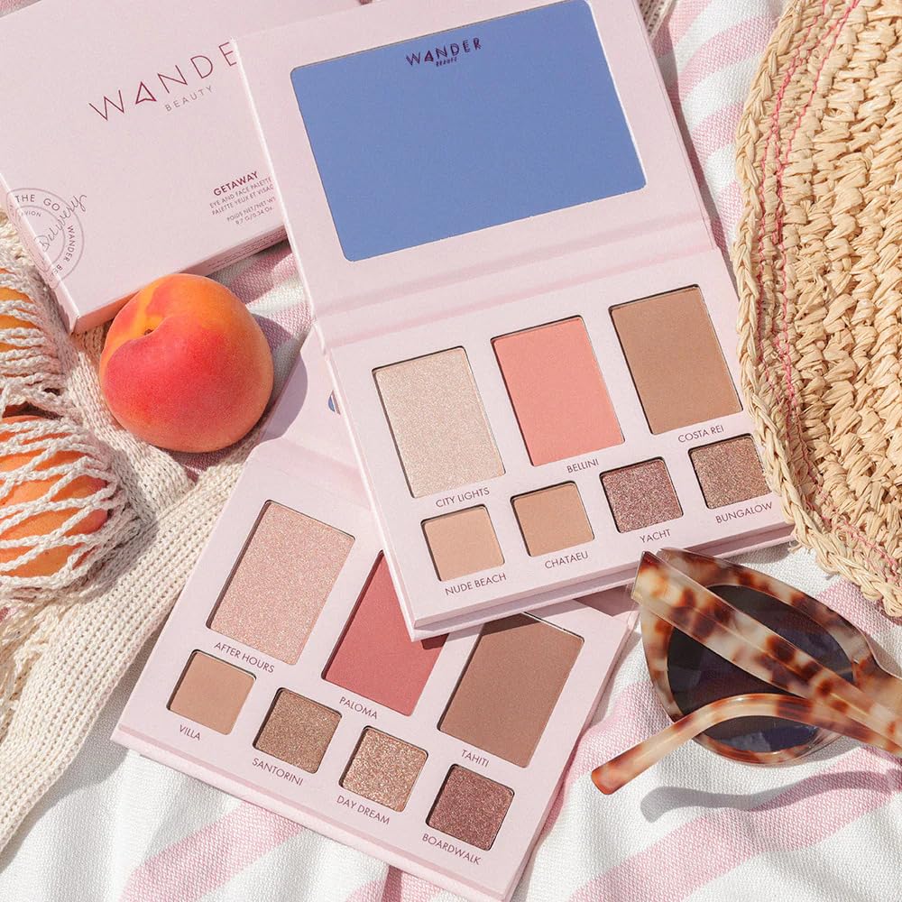 Wander Beauty Getaway Eye & Face Palette - Sunkissed (Light/Medium) - Full Face Makeup Palette Enriched With Vitamin E - For Day & Night Looks - 4 Shadows, Highlighter, Blush, and Bronzer - 0.34 fl oz