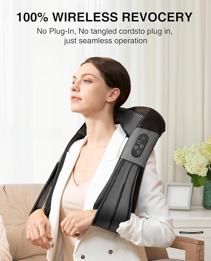 Nekteck Cordless Shiatsu Neck and Back Massager with Soothing Heat, Electric Deep Tissue 3D Kneading Massage Pillow for Shoulder, Leg, Body Muscle Pain Relief, Home, Office, and Car Use