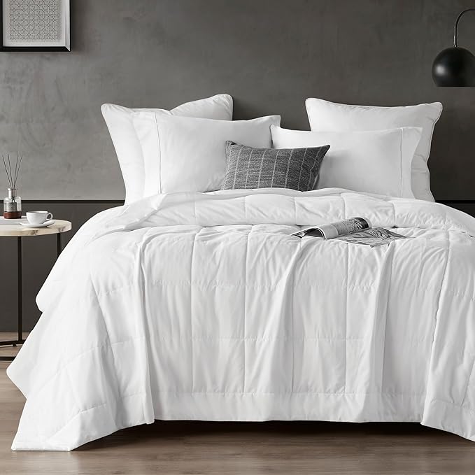 Sharper Image Queen Size Blanket Jersey Knit Ultra-Soft, Cooling Blanket Queen Box Quilting, Microfiber Reverse, All Season & Lightweight Queen Summer Blanket Cozy T-Shirt Handfeel, Full/Queen, White