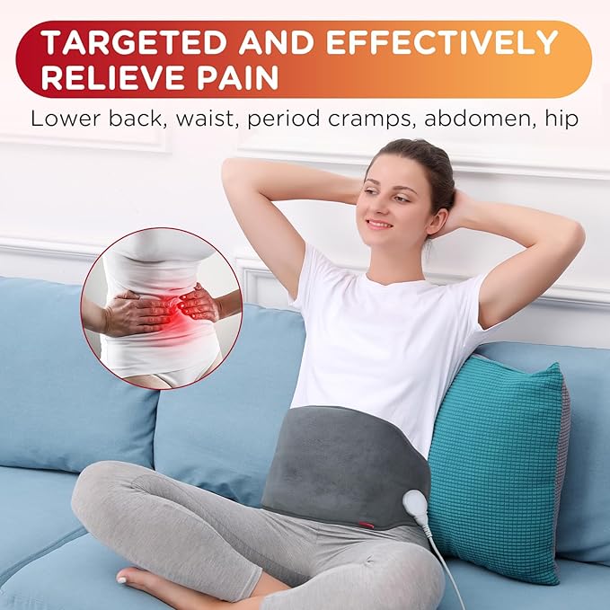 Upgraded Heating Pad for Back Pain Relief, Comfytemp Birthday Gifts for Women Men Mom Dad, FSA HSA Eligible Electric Heat Wrap with Strap for Cramps, Lower Back, Lumbar, Sciatica, SMALL-10×20", Grey