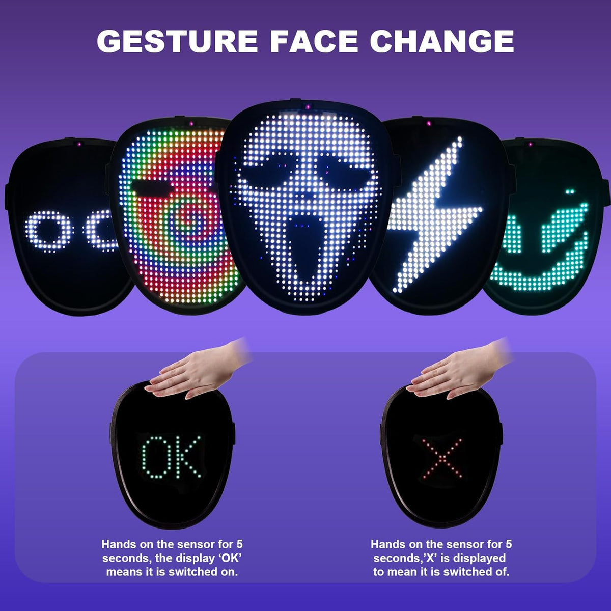 Led Mask Lighted Up Mask - Led Masks with Gesture Sensing Costume for Halloween Costume Cosplay Party Cool Gifts