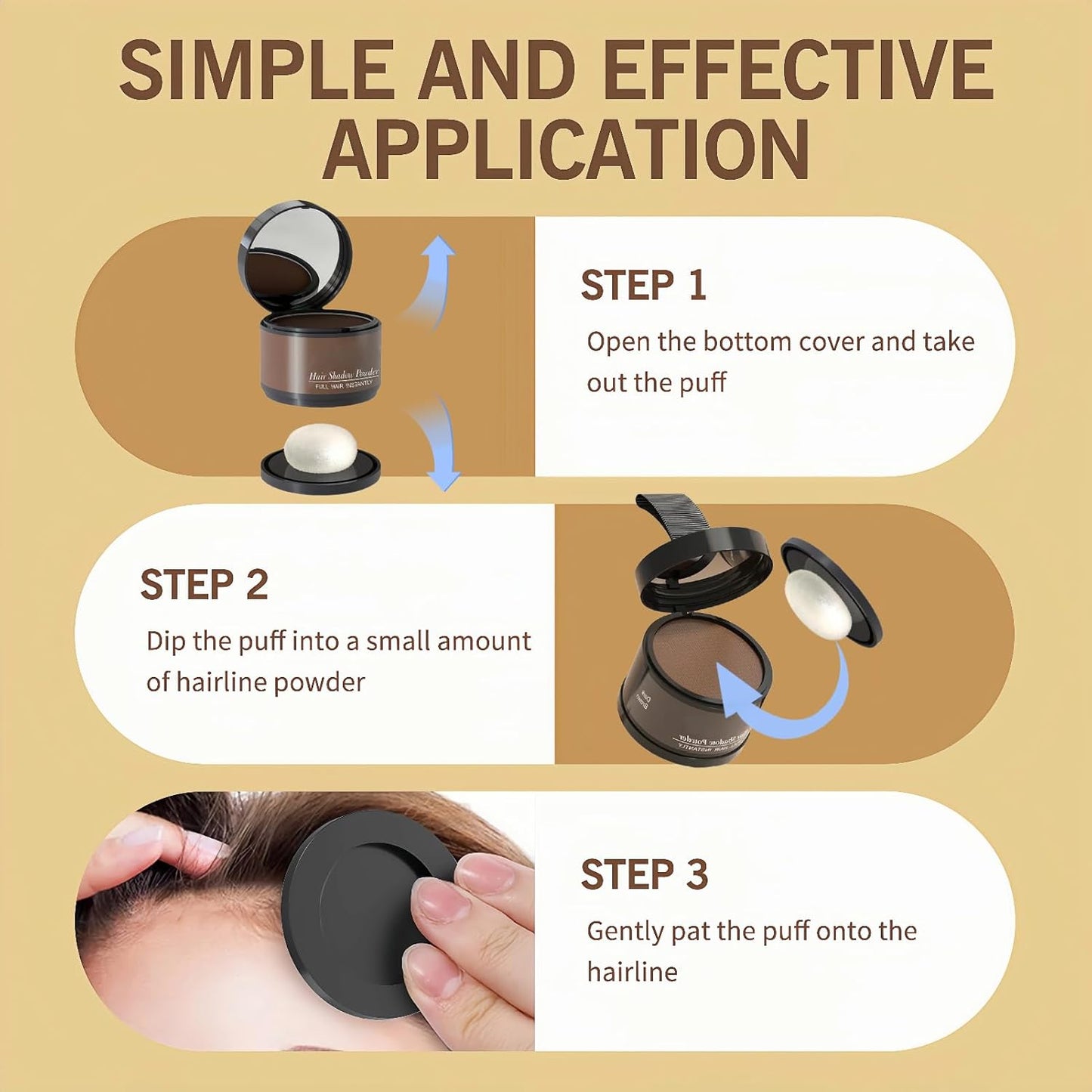 Hairline Powder (Black) Hair Color Shadow, Instantly Cover Gray Hair, Touch-Up for Thin Hair - 4g