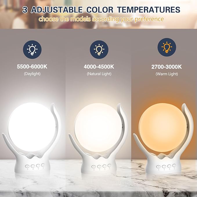 Rotatable Light Therapy Lamp,10000 Lux Sunlight Lamp with UV-Free,3 Color Temperature & 5 Brightness Level & Timer,Therapy Light for Home, Office, Decoration