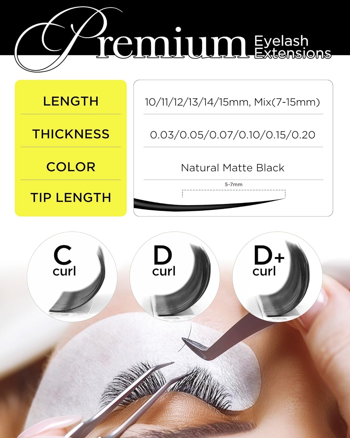 BEYELIAN Eyelash Extension 0.05 C Curl 12mm Tray Easy Fan Lash Extensions Volume Lashes Professional Use Natural Matte Black Professional Salon Use (0.05 C 12mm)
