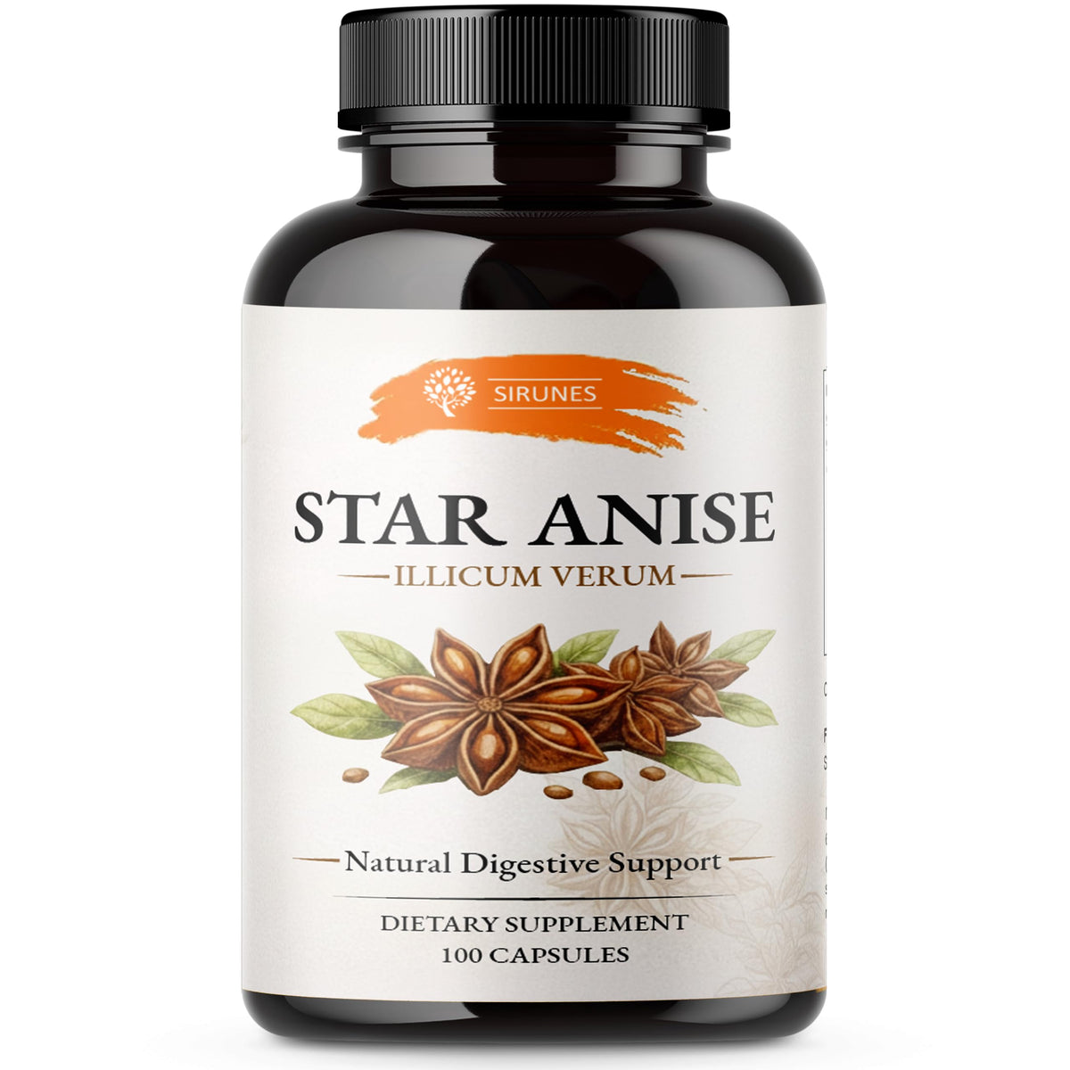 SIRUNES Star Anise Capsules (Illicium Verum) – 800 mg per Serving, 400 mg per Capsule – Herbal Star Anise Supplement – Natural Botanical Spice Extract – Gelatin Capsules – 100 Count