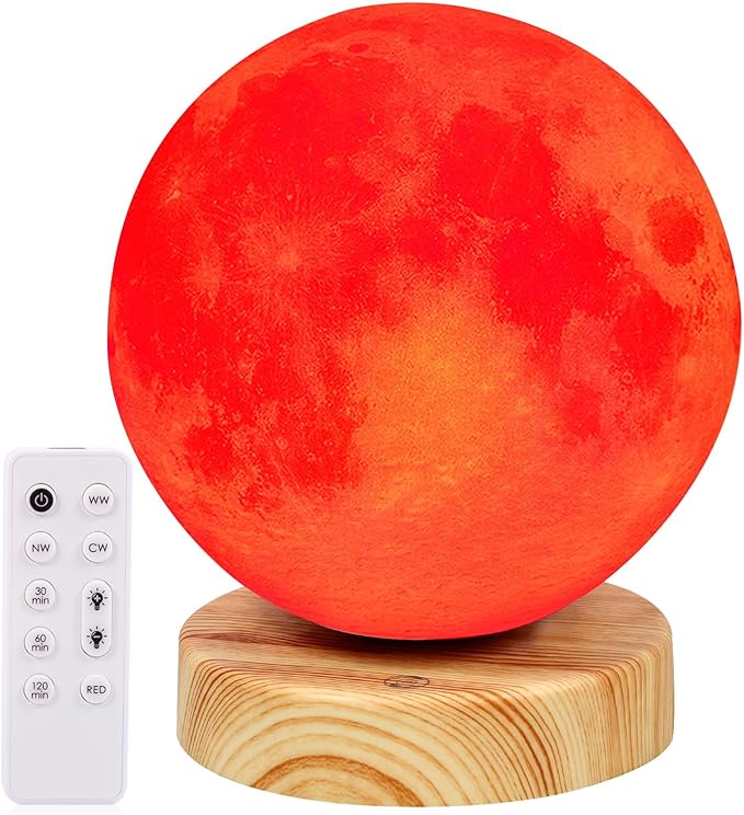 Red Light Therapy Night Light Lamp for Sleep 670nm Red Moon Nightlight Desk Lamp with Multi-Color and Brightness Options Remote Control USB Charging Elegant Design
