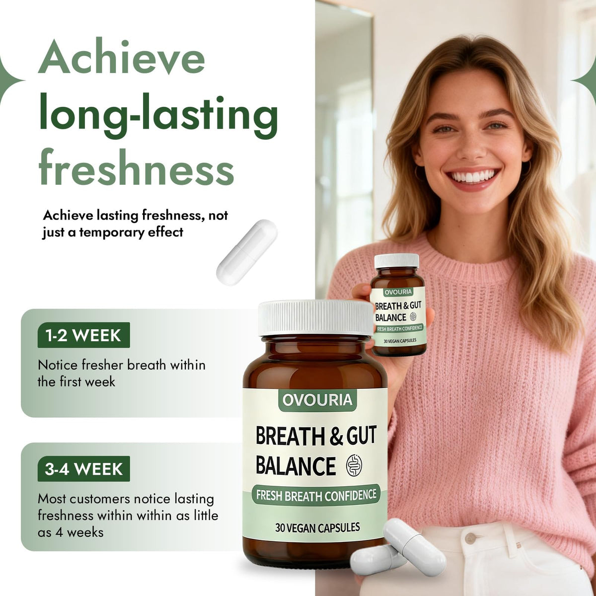 Enerra Ovouria Breath and Gut Balance – Gut Health Probiotic with Magnesium Citrate, Zinc Gluconate, Probiotic Blend, Fresh Breath, Chronic Halitosis & Gut Health – 30 Capsules