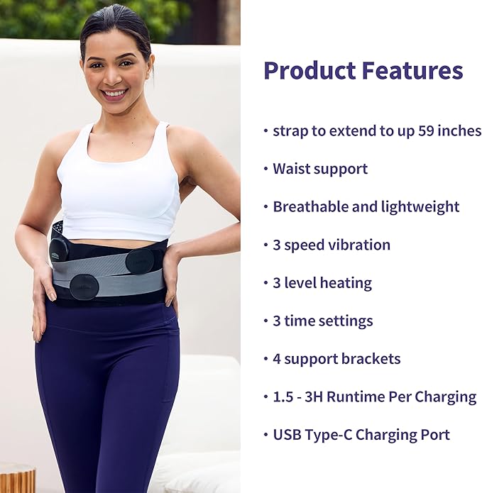 Cordless Heating Pad for Back, Lower Back Pain Relief, Rechargeable Back Massager Lower Back Heating pad with Heat & Lumbar Support Bars, Portable Heating Pad, Gift for Mom & Dad, 59'' Back Brace