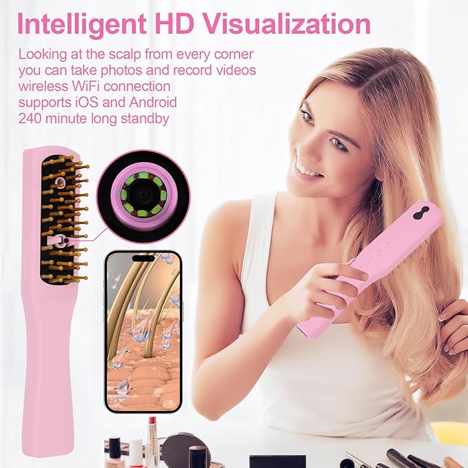 Intelligent Visual Scalp Comb - Hair Comb with Camera, Ultrasonic Electric Hair Brush, Promote Hair Growth, HD Scalp Monitoring, Hair Oil Applicator, Water Mist Hydration Maintenance